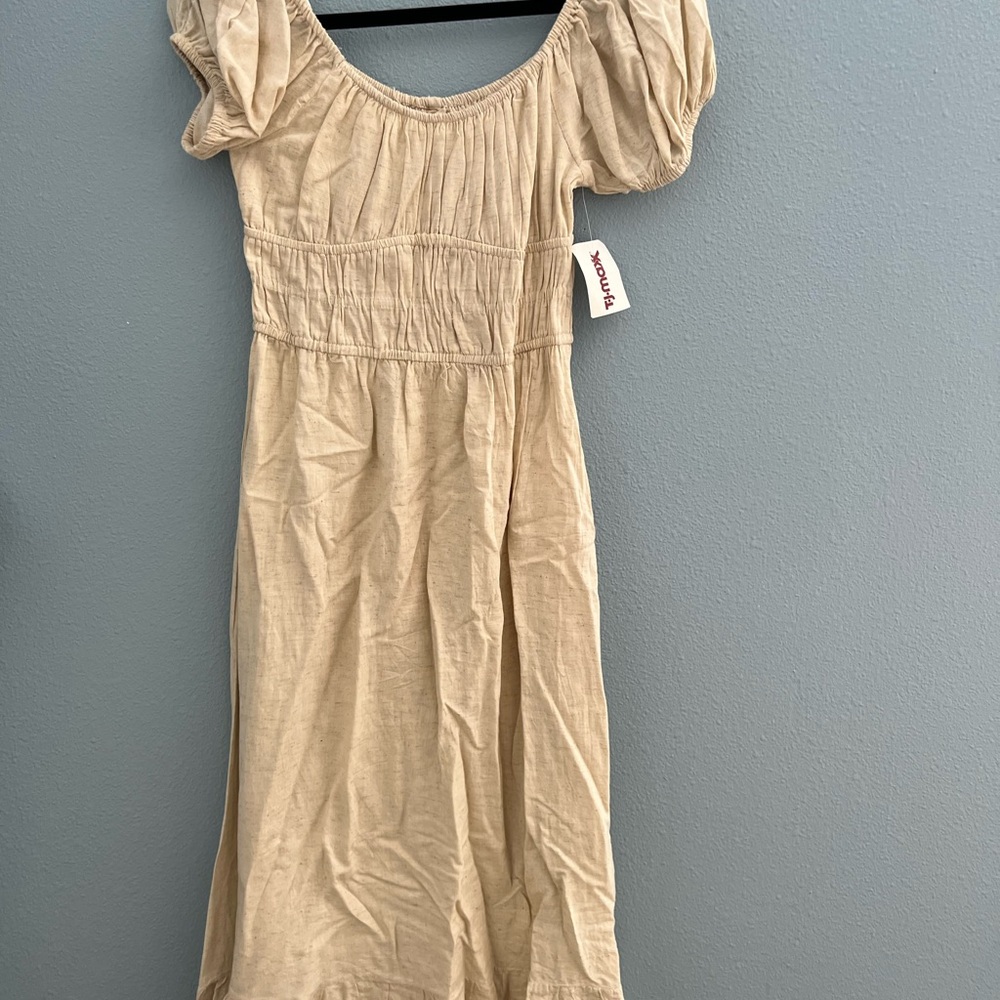 Beige Puff Sleeve Dress
